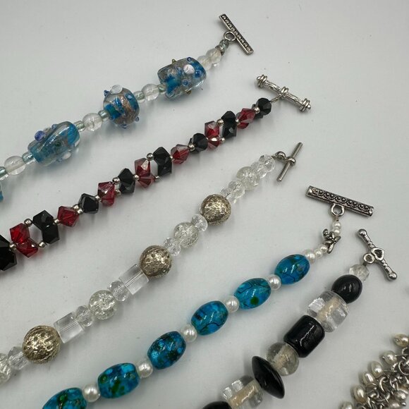 Bracelet Lot Glass Beads Toggle Clasp Mixed Styles Lampwork Boho Artsy Set of 7 - Picture 6 of 16